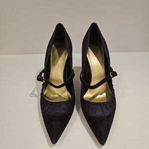 Nine West purple suede and silky fabric strap pumps in size 10M US